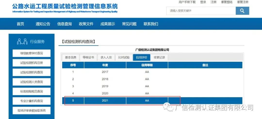 喜报|集团公司连续五年荣获公路水运工程试验乐鱼网站机构信用评价“AA”级
